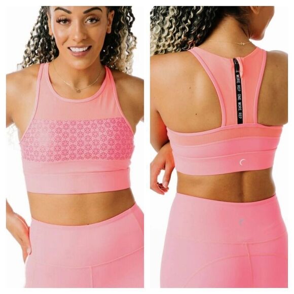Zyia Neon Coral Flower Power All Star Sports Bra - Picture 1 of 7